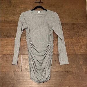 Heather Gray Ruched Long Sleeve Dress